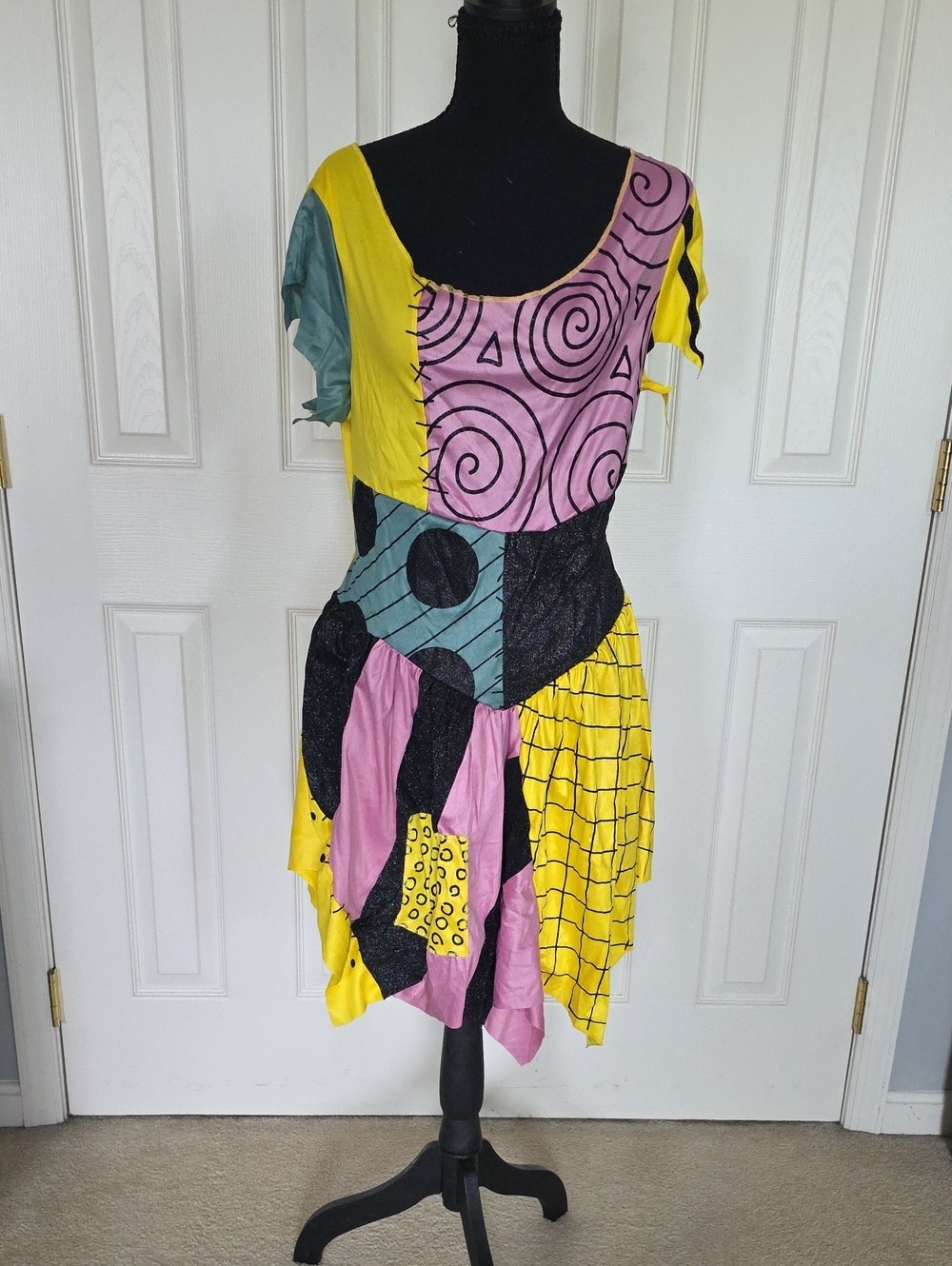 Asymmetrical One-Shoulder Patchwork SALLY Dress in Yellow, Pink and Teal